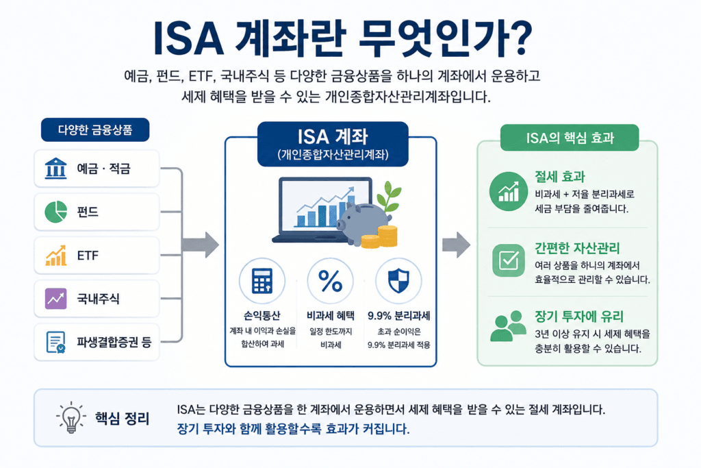 ISA 계좌의 개념과 절세 혜택을 설명하는 인포그래픽