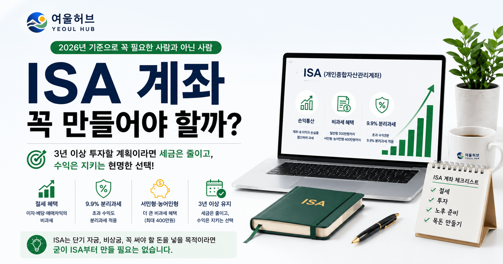2026년 기준 ISA 계좌의 절세 혜택과 장기 투자 장점을 설명하는 여울허브 대표 이미지